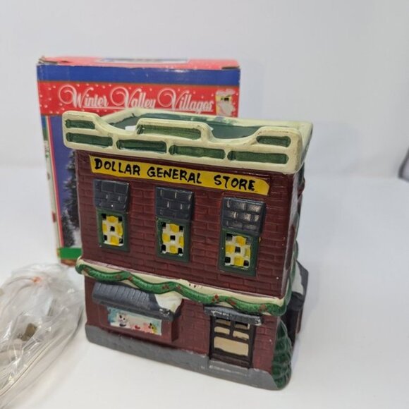 NEW VTG 1995 Winter Valley Villages Dollar General Store Porcelain Lighted House - Picture 1 of 15